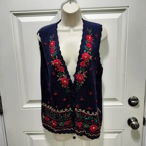 Vintage Alyssa Brooke Christmas Floral Embroidered VNeck Sweater Vest-Ships fast